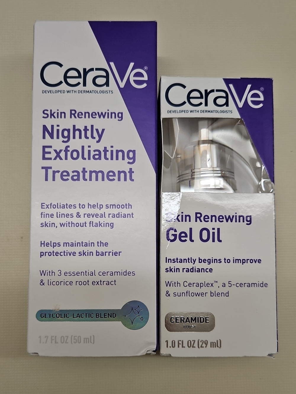 CeraVe Skin Renewing Nightly Exfoliating Treatment 1.7 oz & Gel Oil 1.0 oz NIB